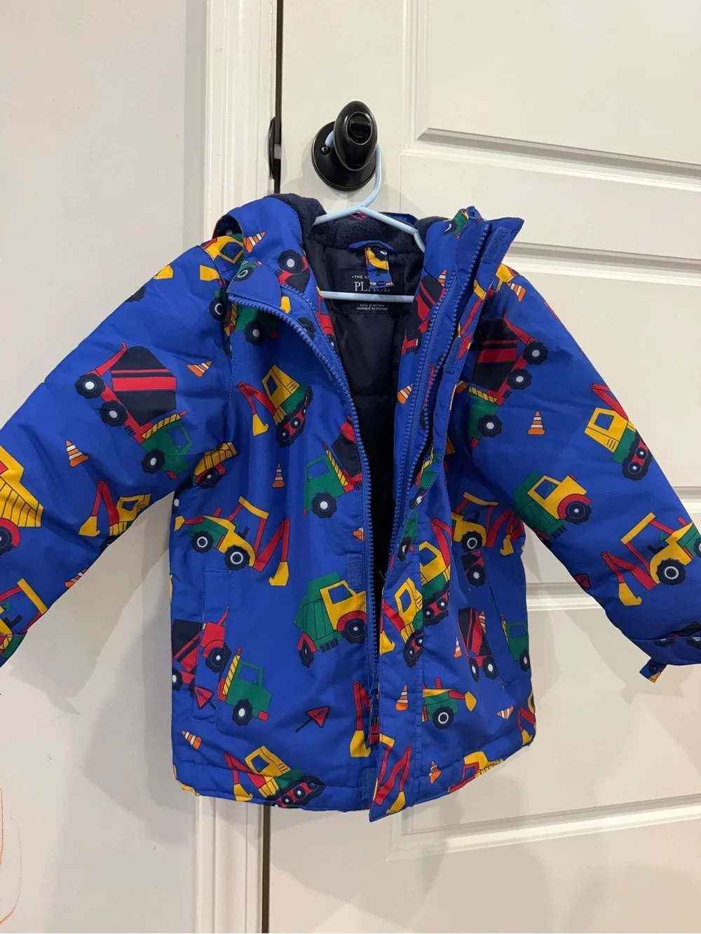 Children's Place Blue Construction Print Winter Jacket - plus removable fleece
